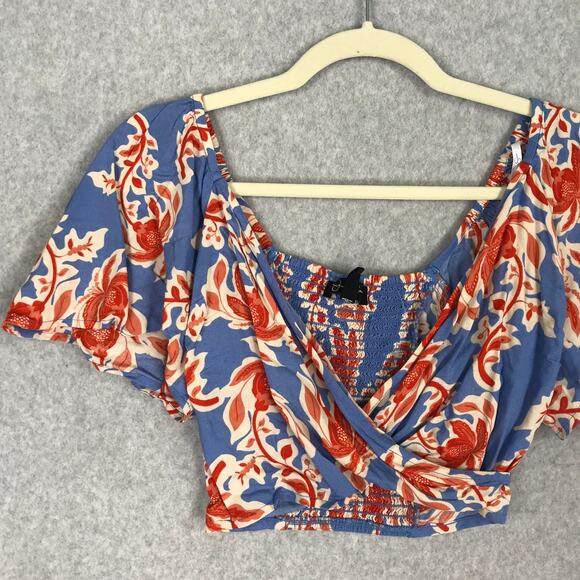 Jessica Simpson Crop Top Womens XS Floral Wrap Ruffle Resort Rodeo Coastal Boho - Picture 2 of 7